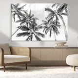 62113786-MGV-CV-36X24-Black White Palm Wall Art Canvas Print, Framed Monochrome Tropics Art Picture Print, Minimalist Beach Perfect Coastal Minimalist