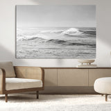 98634812-MGV-CV-36X24-Black and White Ocean Waves Wall Art – Minimalist Sea Canvas Print, Coastal Photography Decor for Living Room, Bedroom or Office
