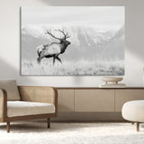 62278753-MGV-CV-36X24-Monochrome Elk Wall Art Canvas Print, Framed Mountain Wildlife Art Picture Print, Rustic Nature Perfect Rustic Minimalist Decor