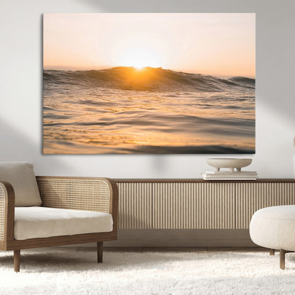 16973771-MGV-CV-36X24-Calm Water Wall Art Canvas Print, Framed Sunset Waves Art Picture Print, Coastal Warmth Perfect Warm Minimalist Decor Artwork