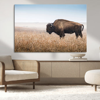 99620201-MGV-CV-36X24-Wild Bison Wall Art Canvas Print, Framed Bison in Prairie Art Picture Print, Rustic Western Perfect Rustic Western Decor Artwork