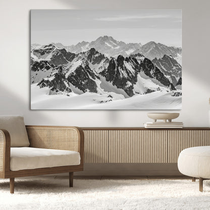 32399691-MGV-CV-36X24-Snowy Mountain Wall Art Canvas Print, Framed Mountain Peaks Art Picture Print, Alpine Mountains Perfect Minimalist Alpine Decor