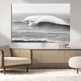 42544082-MGV-CV-36X24-Monochrome Seascape Wall Art Canvas Print, Framed Surf Wave Art Picture Print, Minimalist Ocean Perfect Moody Coastal Decor