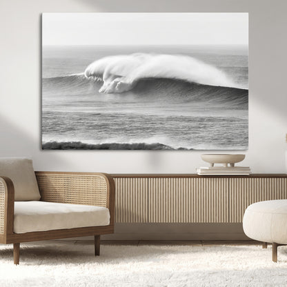 42544082-MGV-CV-36X24-Monochrome Seascape Wall Art Canvas Print, Framed Surf Wave Art Picture Print, Minimalist Ocean Perfect Moody Coastal Decor