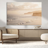 57669769-MGV-CV-36X24-Misty Coastal Wall Art Canvas Print, Framed Golden Sunset Art Picture Print, Serene Shoreline Perfect Tranquil Coastal Decor