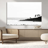 40875891-MGV-CV-36X24-SurferCliffs Wall Art Canvas Print, Framed Black White Beach Art Picture Print, Ocean Waves Perfect Minimalist Coastal Decor