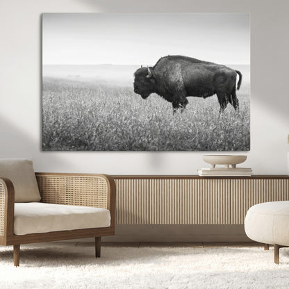 28435251-MGV-CV-36X24-Bison In Prairie Wall Art Canvas Print, Framed Rustic Wildlife Art Picture Print, Wild Buffalo Perfect Rustic Western Decor