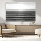 47305203-MGV-CV-36X24-Monochrome Ocean Wall Art Canvas Print, Framed Moody Ocean Art Picture Print, Calm Ocean Perfect Minimalist Coastal Decor Artwork