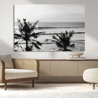 17508038-MGV-CV-36X24-Tropical Coastline Wall Art Canvas Print, Framed Palm Trees Art Picture Print, Ocean Waves Perfect Minimalist Coastal Decor
