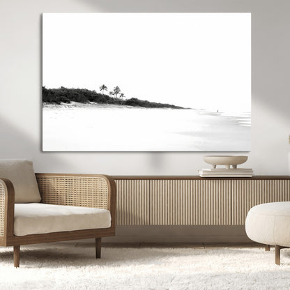 29611516-MGV-CV-36X24-Black White Beach Wall Art Canvas Print, Framed Palm Trees Art Picture Print, Monochrome Tropical Perfect Minimalist Coastal Decor
