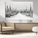35537313-MGV-CV-36X24-Monochrome Desert Wall Art Canvas Print, Framed Cactus Path Art Picture Print, Southwestern Landscape Perfect Southwestern