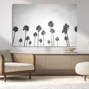 62298277-MGV-CV-36X24-Monochrome Palms Wall Art Canvas Print, Framed Minimalist Trees Art Picture Print, Silhouetted Palms Perfect Tropical Minimalist