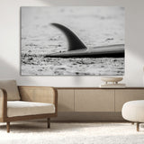 62314230-MGV-CV-36X24-Black White Surfboard Wall Art Canvas Print, Framed Minimalist Beach Art Picture Print, Surf Fin Perfect Minimalist Coastal Decor