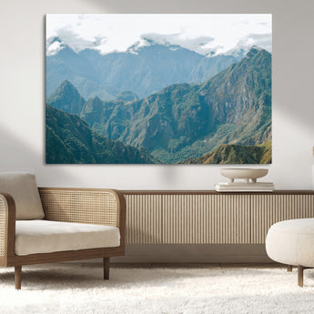 79393816-MGV-CV-36X24-Misty Mountain Wall Art Canvas Print, Framed Cloudy Andean Art Picture Print, Rugged Mountain Perfect Rustic Nature Decor Artwork
