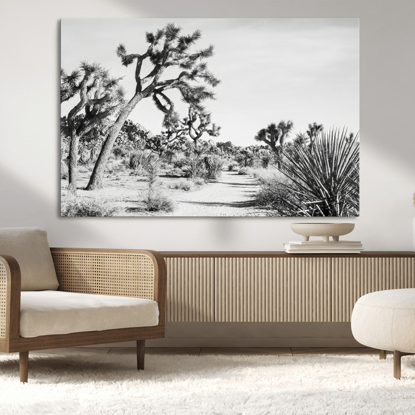 88164251-MGV-CV-36X24-Joshua Tree Wall Art Canvas Print, Framed Desert Path Art Picture Print, Monochrome Desert Perfect Minimalist Desert Decor Artwork