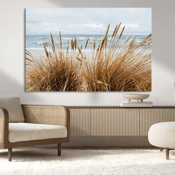 14270839-MGV-CV-36X24-Beach Grass Wall Art Canvas Print, Framed Coastal Dunes Art Picture Print, Dune Grass Perfect Coastal Minimalist Decor Artwork
