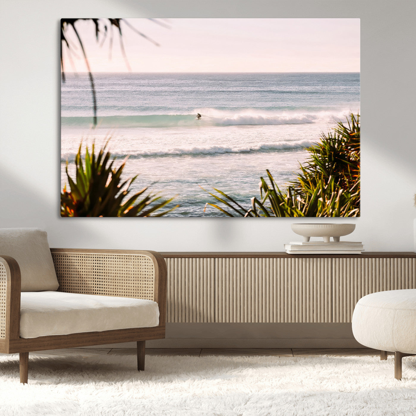 23287092-MGV-CV-36X24-Ocean Surfer Wall Art Canvas Print, Framed Coastal Surf Art Picture Print, Tropical Beach Perfect Tropical Coastal Decor Artwork