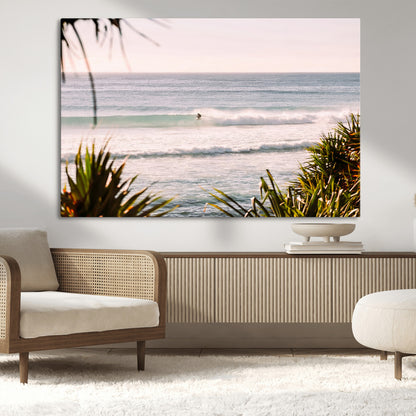 23287092-MGV-CV-36X24-Ocean Surfer Wall Art Canvas Print, Framed Coastal Surf Art Picture Print, Tropical Beach Perfect Tropical Coastal Decor Artwork