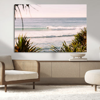 23287092-MGV-CV-36X24-Ocean Surfer Wall Art Canvas Print, Framed Coastal Surf Art Picture Print, Tropical Beach Perfect Tropical Coastal Decor Artwork