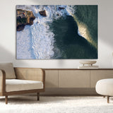 37405684-MGV-CV-36X24-Nazare Coast Wall Art Canvas Print, Framed Aerial Ocean Art Picture Print, Coastal Fortress Perfect Dramatic Coastal Decor Artwork