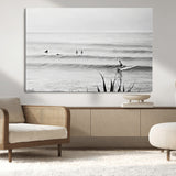 33821421-MGV-CV-36X24-Surfer Silhouette Wall Art Canvas Print, Framed Calm Ocean Art Picture Print, Monochrome Surf Perfect Minimalist Coastal Decor