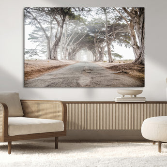 87090469-MGV-CV-36X24-Cypress Tunnel Wall Art Canvas Print, Framed Misty Road Art Picture Print, Foggy Trees Perfect Rustic Woodland Decor Artwork