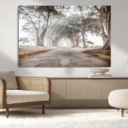 87090469-MGV-CV-36X24-Cypress Tunnel Wall Art Canvas Print, Framed Misty Road Art Picture Print, Foggy Trees Perfect Rustic Woodland Decor Artwork