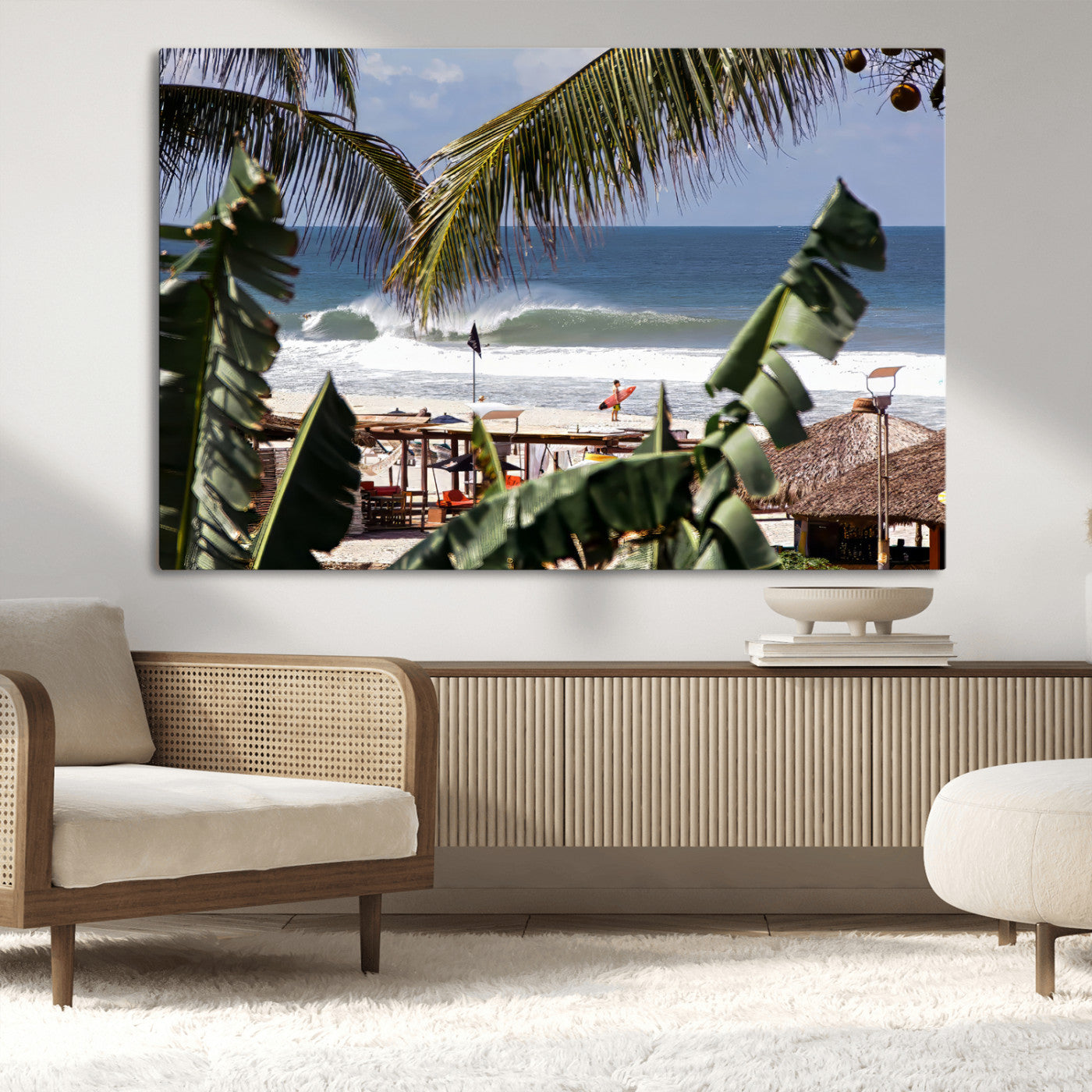 34722557-MGV-CV-36X24-Tropical Shoreline Wall Art Canvas Print, Framed Surfer Beach Art Picture Print, Coastal Surf Perfect Tropical Coastal Decor