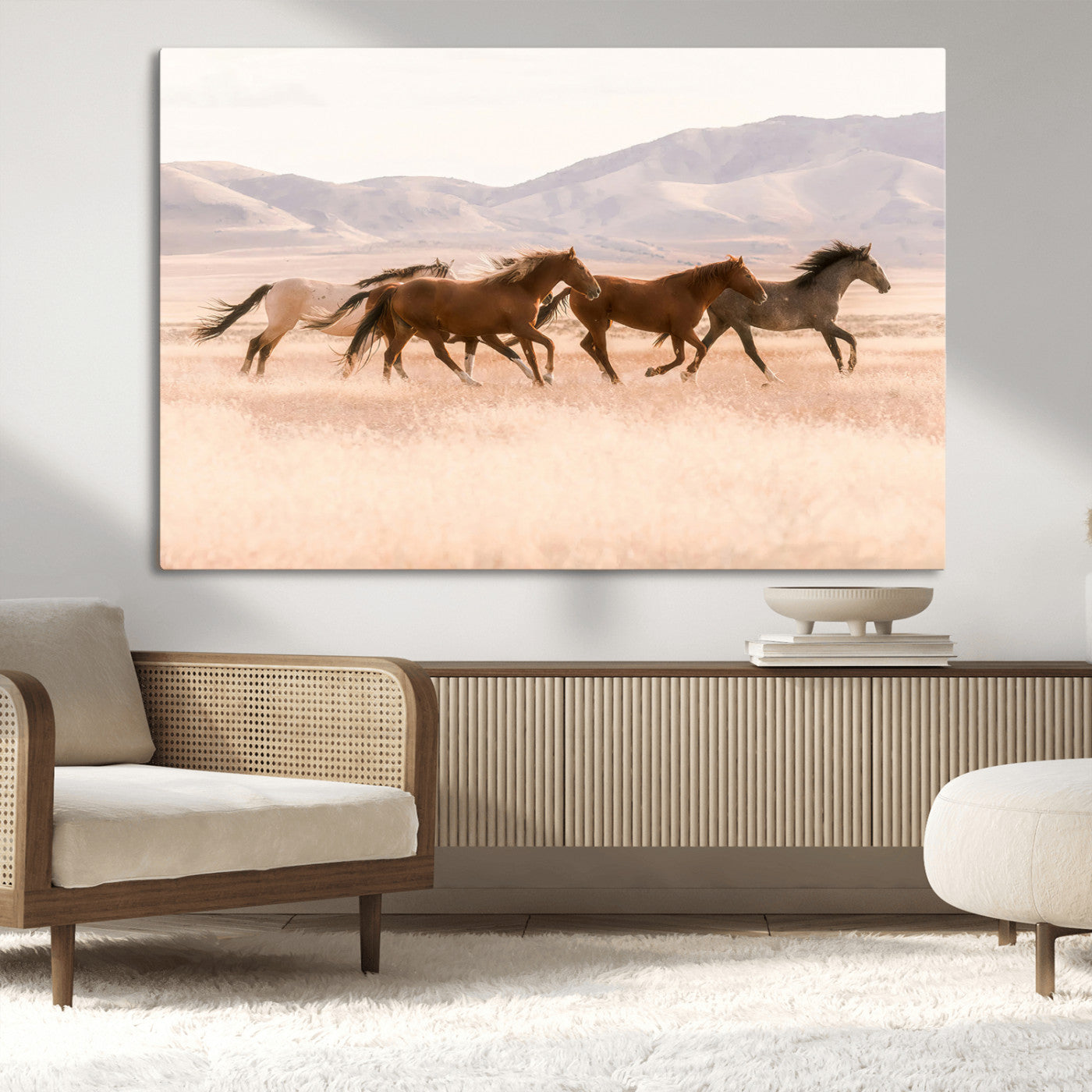 83644685-MGV-CV-36X24-Wild Horse Art Wall Art Canvas Print, Framed Rustic Western Art Picture Print, Desert Horse Scene Perfect Rustic Western Decor
