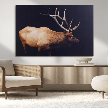 91871131-MGV-CV-36X24-Rustic Elk Art Wall Art Canvas Print, Framed Moody Wildlife Decor Art Picture Print, Western Animal Print Perfect Western Lodge