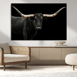 99448328-MGV-CV-36X24-Longhorn Cattle Wall Art Canvas Print, Framed Texas Ranch Art Picture Print, Western Cow Perfect Farmhouse Decor Artwork