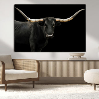 99448328-MGV-CV-36X24-Longhorn Cattle Wall Art Canvas Print, Framed Texas Ranch Art Picture Print, Western Cow Perfect Farmhouse Decor Artwork