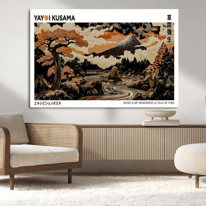 96372548-MGV-CV-36X24-Japanese Landscape Wall Art Print – Mt. Fuji Poster with Bonsai Tree & River, Ukiyo-e Inspired Modern Japanese Artwork, Autumn