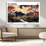 66243961-MGV-CV-36X24-Mount Fuji Japanese Wall Art – Golden Abstract Landscape Canvas Print, Cherry Blossom Painting, Modern Oriental Zen Home Decor