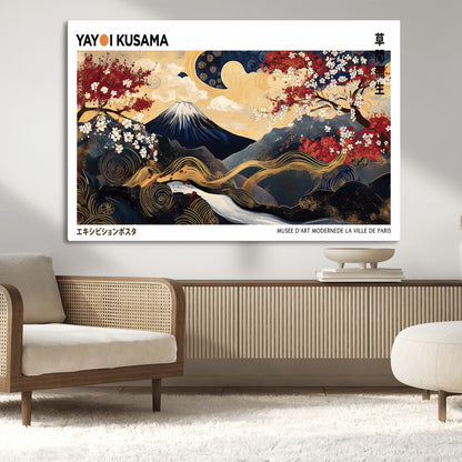 66243961-MGV-CV-36X24-Mount Fuji Japanese Wall Art – Golden Abstract Landscape Canvas Print, Cherry Blossom Painting, Modern Oriental Zen Home Decor