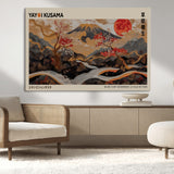 77970791-MGV-CV-36X24-Mount Fuji Golden Abstract Wall Art – Japanese Landscape Canvas Poster, Cherry Blossom & Red Sun Painting, Elegant Zen Oriental
