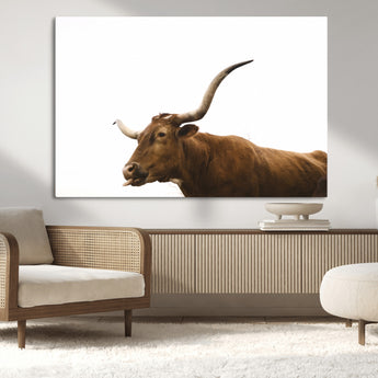62566114-MGV-CV-36X24-Longhorn Cow Art Wall Art Canvas Print, Framed Rustic Animal Decor Art Picture Print, Texas Bull Photo Perfect Rustic Farmhouse