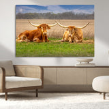 97244565-MGV-CV-36X24-Longhorn Duo Wall Art Canvas Print, Framed Cozy Ranch Vibes Art Picture Print, Western Ranch Decor Perfect Rustic Farmhouse Decor