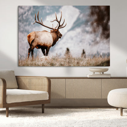 70489411-MGV-CV-36X24-Elk Photography Wall Art Canvas Print, Framed Mountain Wildlife Art Picture Print, Rustic Nature Decor Perfect Rustic Lodge Decor