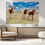58099948-MGV-CV-36X24-Texas Longhorn Wall Art Canvas Print, Framed Western Decor Art Picture Print, Rustic Farmhouse Perfect Western Farmhouse Decor