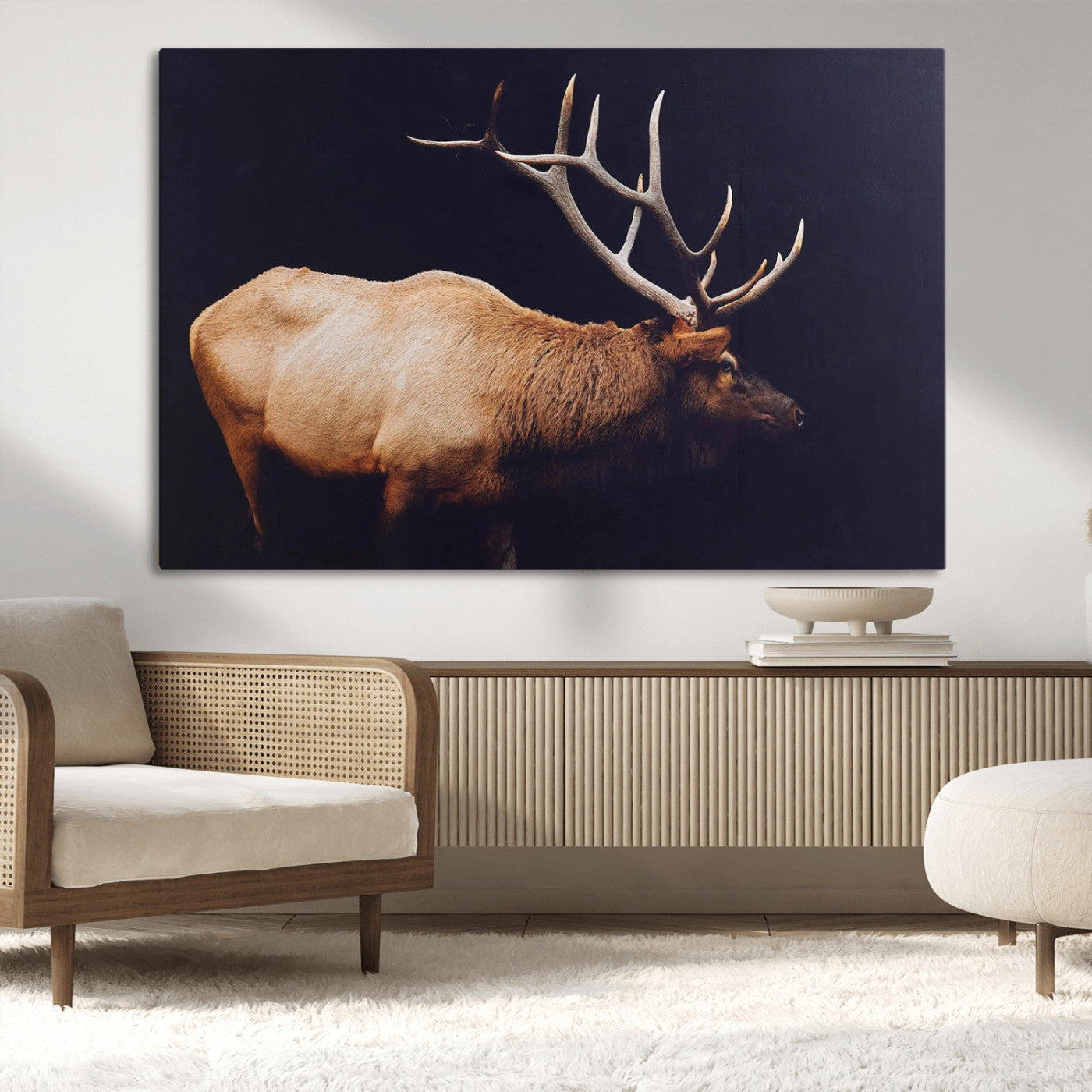 89239257-MGV-CV-36X24-Bull Elk Decor Wall Art Canvas Print, Framed Elk Photography Art Picture Print, Rustic Wildlife Perfect Rustic Lodge Decor Artwork