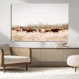 12454132-MGV-CV-36X24-Cow Herd Photography Wall Art Canvas Print, Framed Rustic Farmhouse Decor Art Picture Print, Western Ranch Style Perfect Rustic