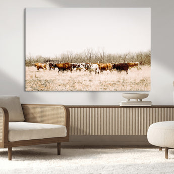 12454132-MGV-CV-36X24-Cow Herd Photography Wall Art Canvas Print, Framed Rustic Farmhouse Decor Art Picture Print, Western Ranch Style Perfect Rustic