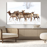 68738684-MGV-CV-36X24-Winter Elk Scene Wall Art Canvas Print, Framed Wildlife Photography Art Picture Print, Snowy Deer Decor Perfect Rustic Lodge Decor