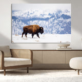 58512275-MGV-CV-36X24-Cowboy Aesthetic Wall Art Canvas Print, Framed Neutral Animal Theme Art Picture Print, Bison Ranch Style Perfect Rustic Western