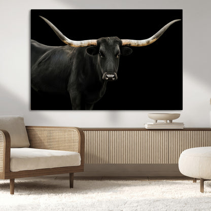 23572907-MGV-CV-36X24-Texas Longhorn Wall Art Canvas Print, Framed Rustic Western Decor Art Picture Print, Farmhouse Animal Perfect Modern Western