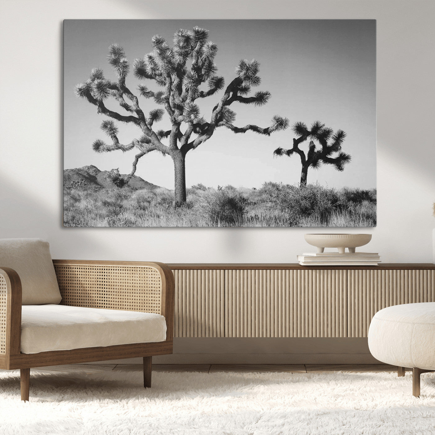 93692513-MGV-CV-36X24-Joshua Tree Wall Art Canvas Print, Framed Monochrome Desert Art Picture Print, Minimalist Nature Scene Perfect Southwestern