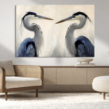 18230556-MGV-CV-36X24-Blue Heron Pair Wall Art Canvas Print, Framed Coastal Bird Theme Art Picture Print, Tranquil Wildlife Scene Perfect Coastal