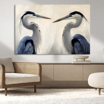 18230556-MGV-CV-36X24-Blue Heron Pair Wall Art Canvas Print, Framed Coastal Bird Theme Art Picture Print, Tranquil Wildlife Scene Perfect Coastal