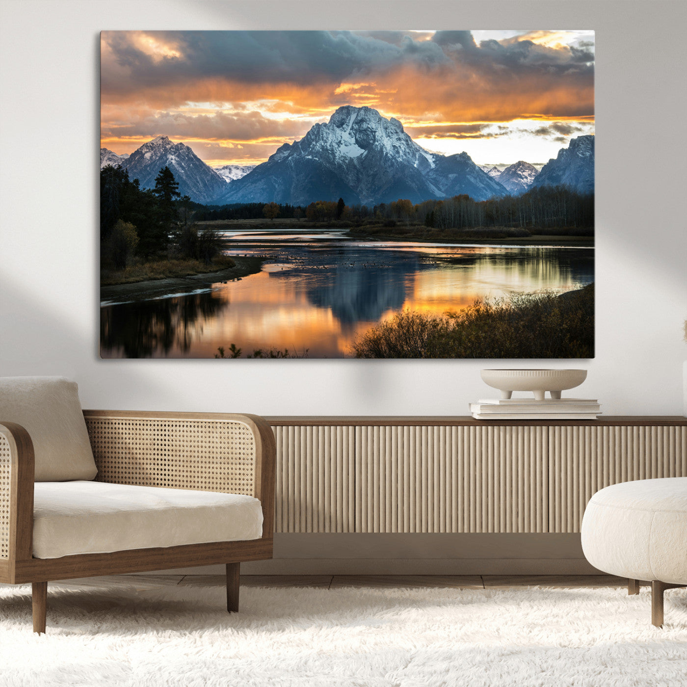 14130176-MGV-CV-36X24-Mountain Sunset Wall Art Canvas Print, Framed Alpine Wilderness Art Picture Print, Golden Hour Perfect Rustic Wilderness Decor